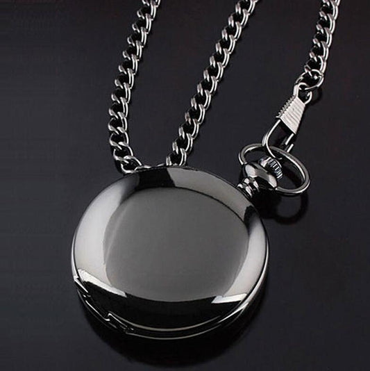 Retro black fashion silver smooth steampunk quartz pocket watch with gift box