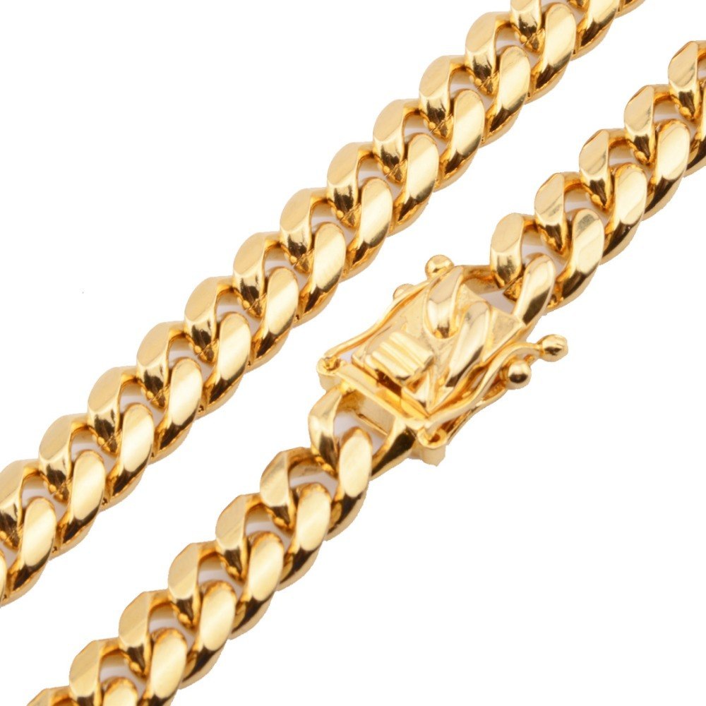 Hot Stainless Steel Link Gold Miami Cuban Border Chain