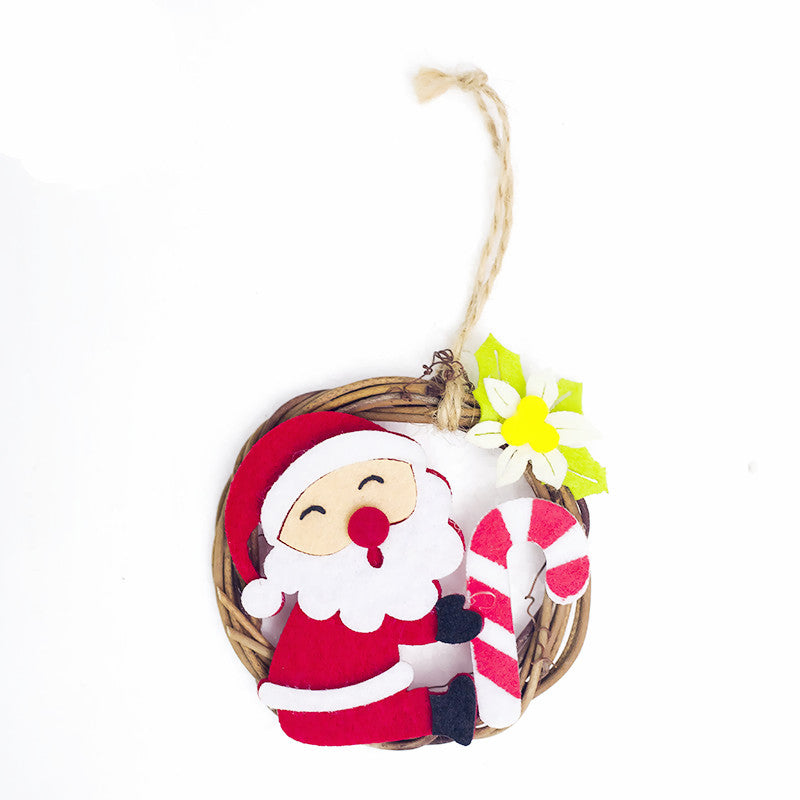 Christmas Home Decoration Wicker Ornament Cartoon Felt Ring Rattan Decorative