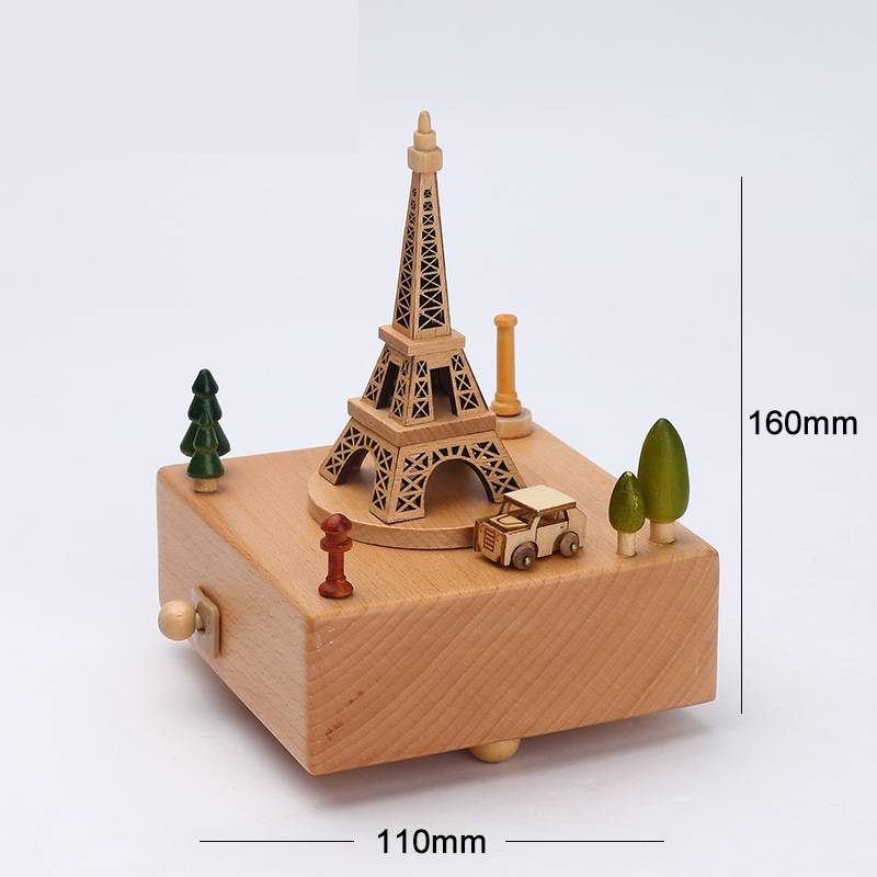 Wooden building model music box birthday gift