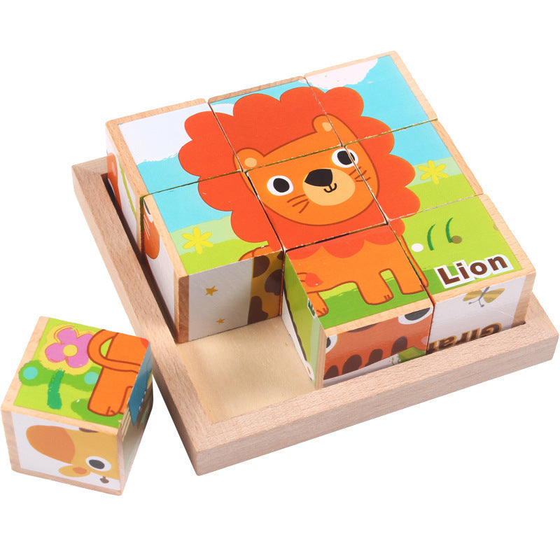 High-grade Six-face Picture Wooden Jigsaw 3D Puzzle Toys