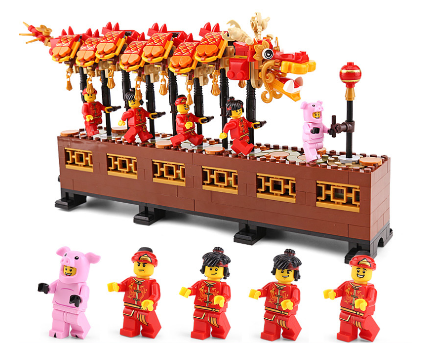 Chinese Dragon Dance Set Building Blocks Bricks Assembly Kids Toys
