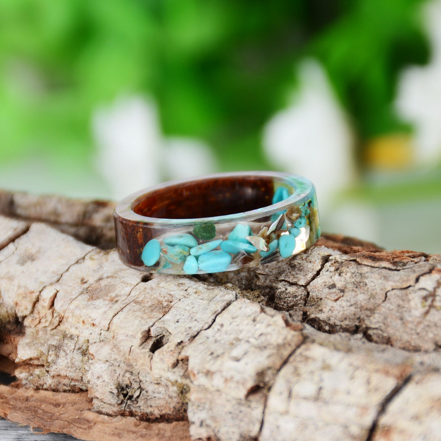 Handmade DIY romantic dry flower Real wood resin ring gifts for the lover