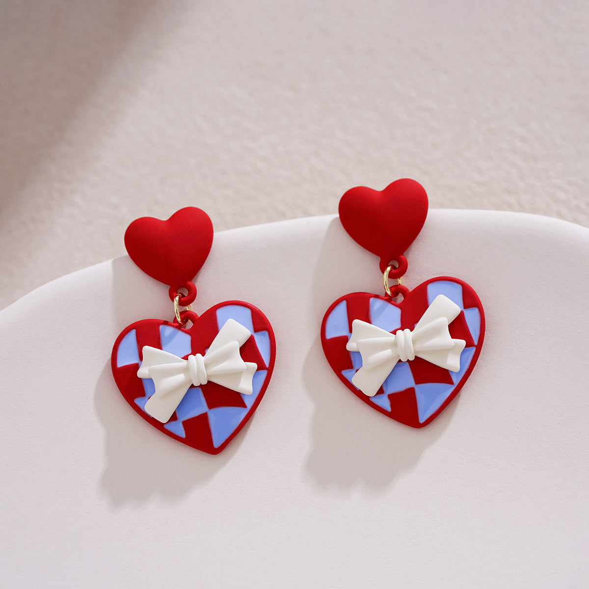 Red Love Bow Earrings Sweet And Gentle Unique Design Gift