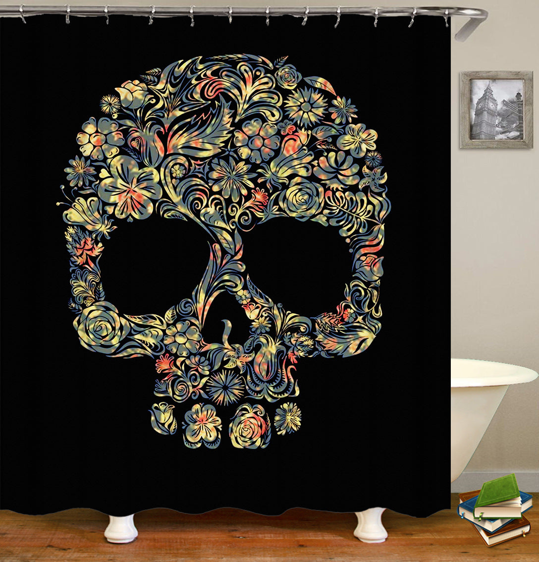 Skull Pattern Waterproof Shower Curtain Art Halloween Decoration Bathroom Curtain