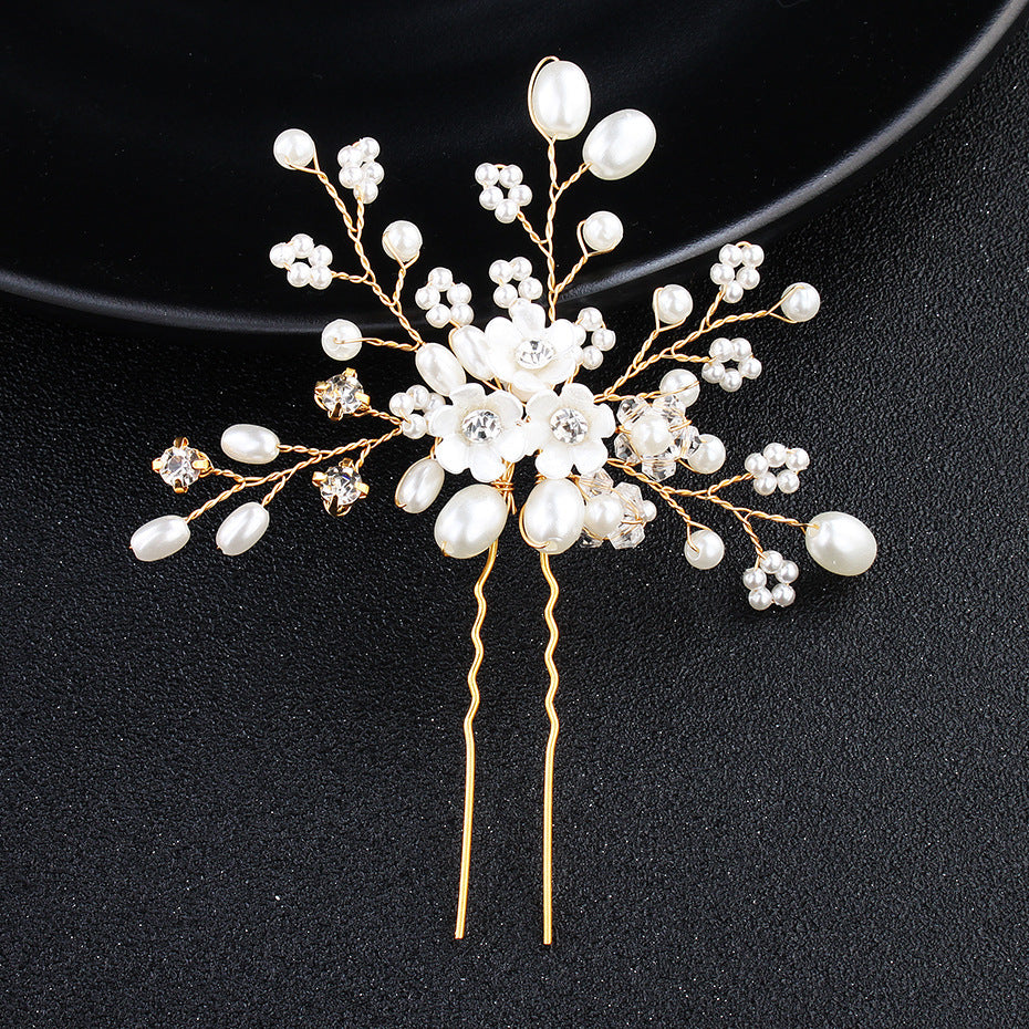 Bride Headdress Pearl Rhinestone Hairpin Pin Jewelry