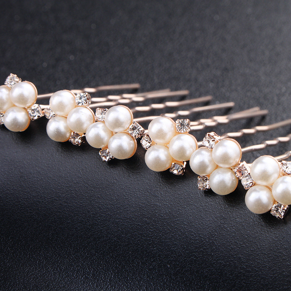 Bride Headdress Pearl Rhinestone Hairpin Pin Jewelry