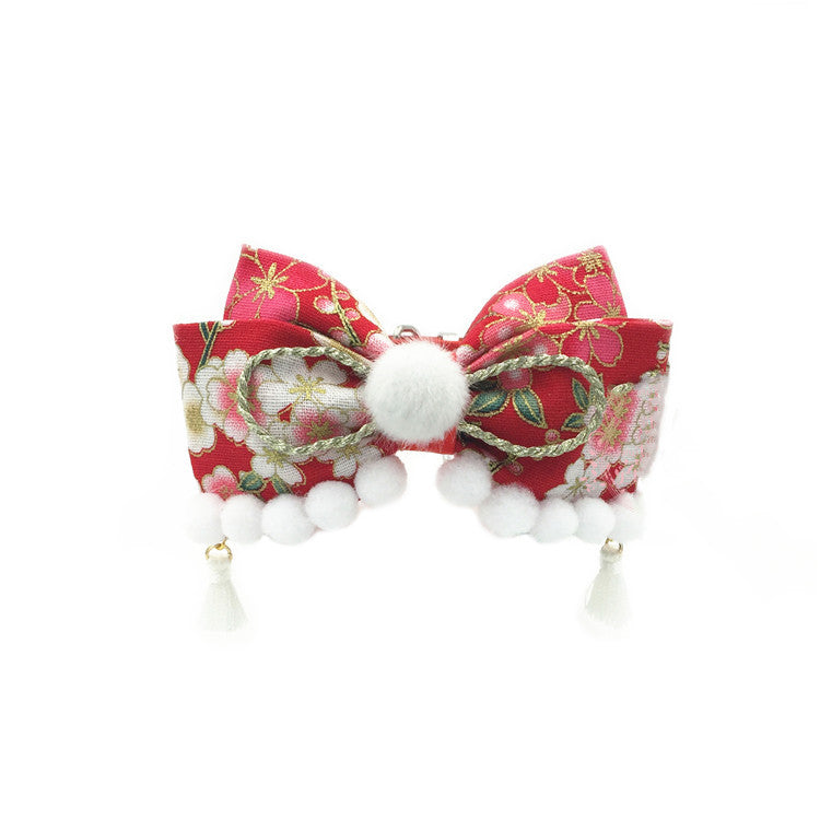 Handmade red Chinese New Year and festive Christmas pet cat and dog collar