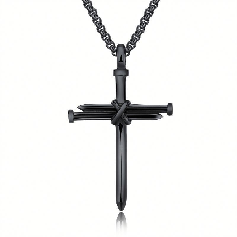 Steel Gold Black Color Fashion Mens Iron Nail Cross Necklace