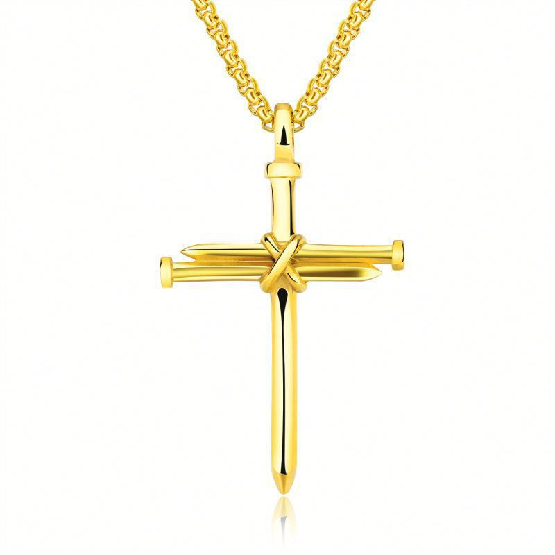 Steel Gold Black Color Fashion Mens Iron Nail Cross Necklace