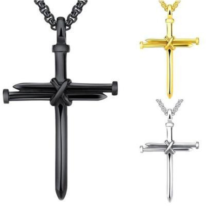 Steel Gold Black Color Fashion Mens Iron Nail Cross Necklace