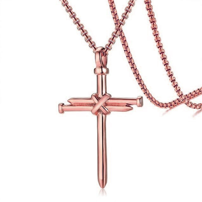 Steel Gold Black Color Fashion Mens Iron Nail Cross Necklace