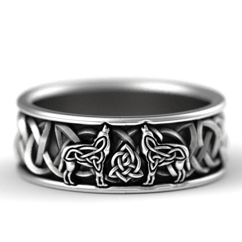 Men Ring Wolf Viking Mythology Defense-Totem Punk Rock Nordic Gift
