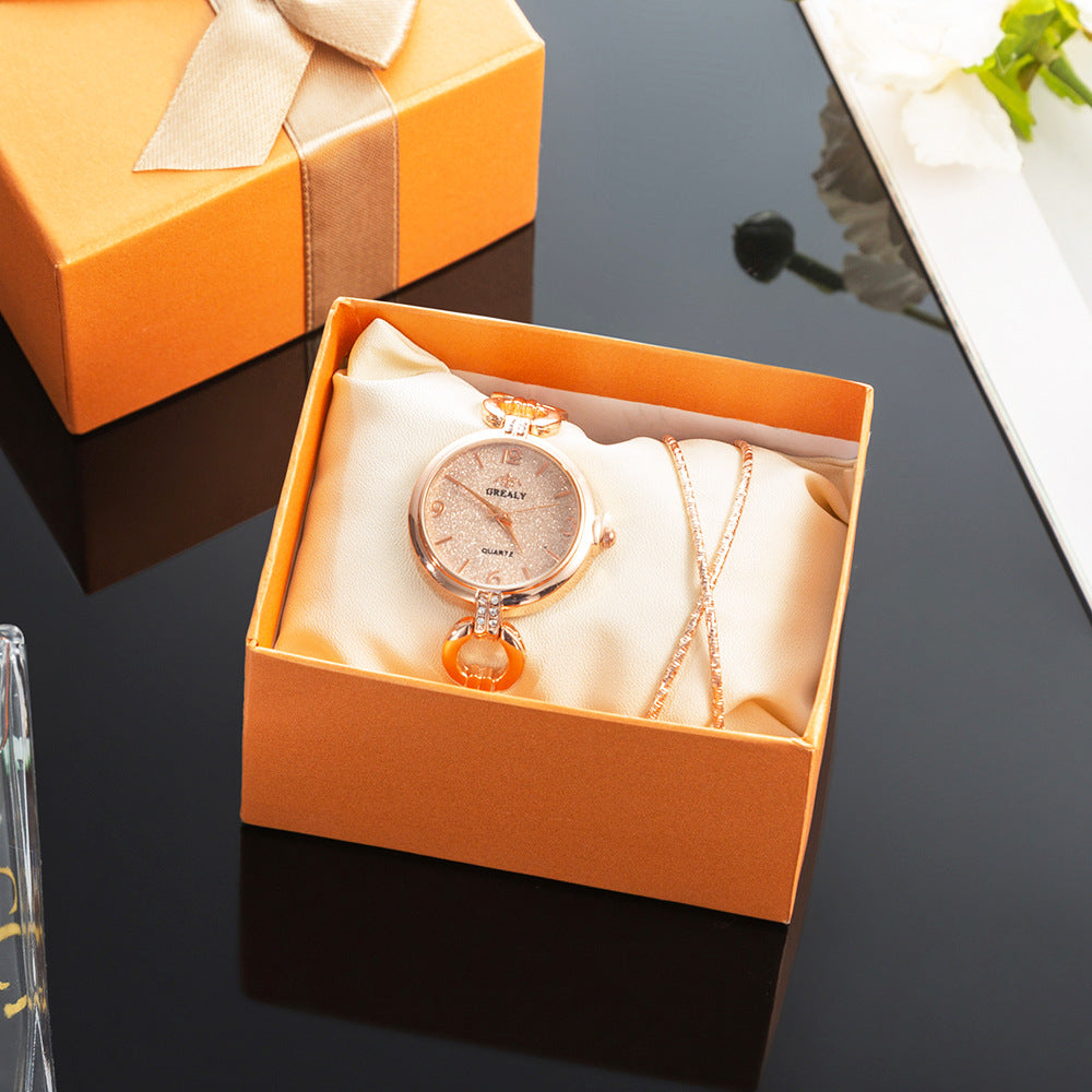 2-Piece Simple Casual Watch Set Frosted Hollow Watch Gift Box