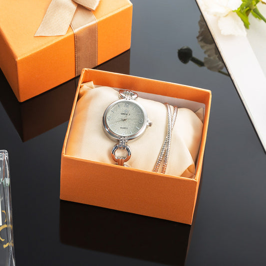 2-Piece Simple Casual Watch Set Frosted Hollow Watch Gift Box