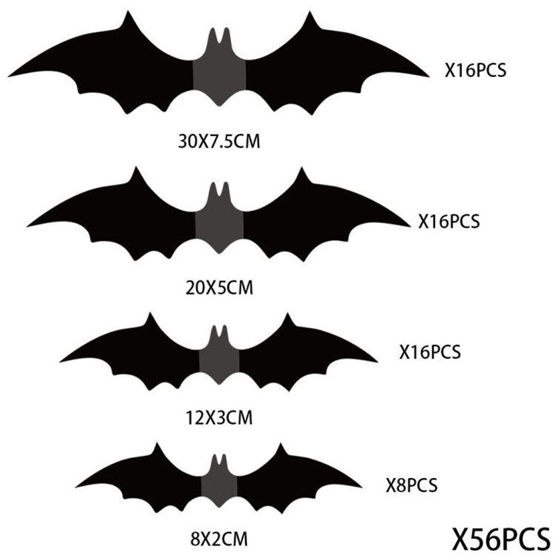A Pack Of 16 Halloween Bats 3D Black Stereo Bat Stickers