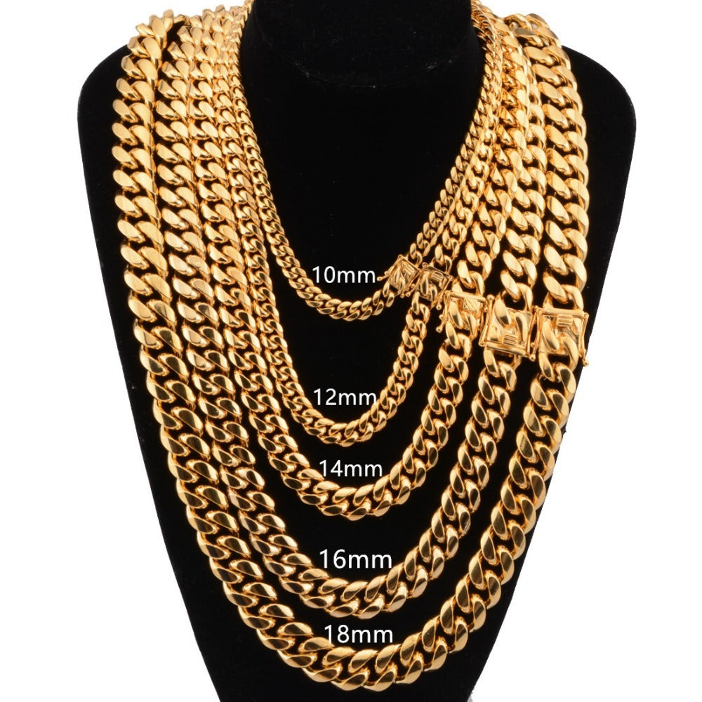 Hot Stainless Steel Link Gold Miami Cuban Border Chain