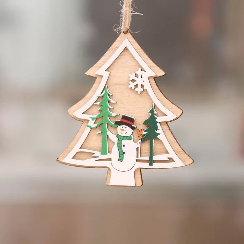 Christmas tree small pendant wooden five-pointed star bell pendant