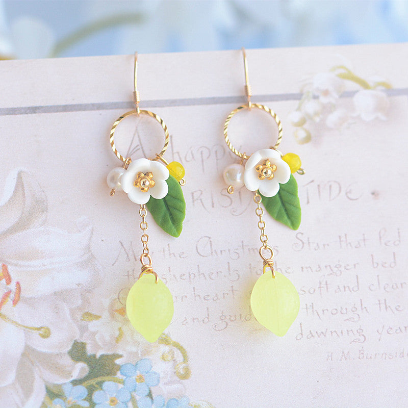 New Year Christmas Plant Leaf Flower Earrings