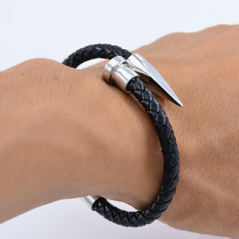 Leather Bracelet for Men Women Nail Design Stainless Steel