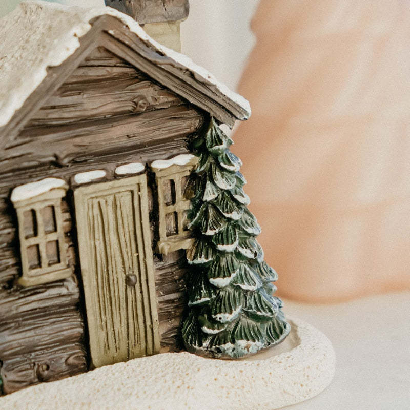 Log Cabin Incense Burner Rustic Christmas Chimney Hut