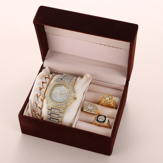 Send Father Diamond-set Calendar Disc Watch Bracelet Set Gift