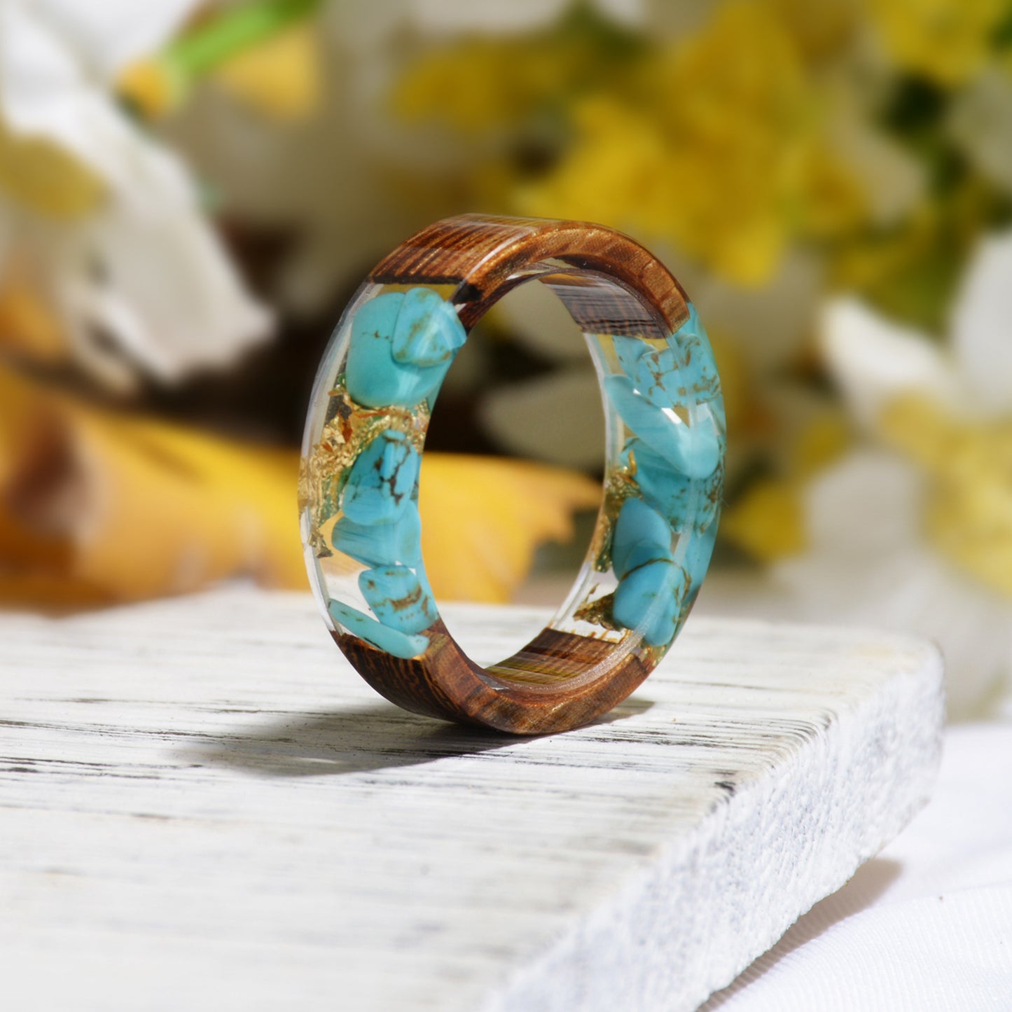 Handmade DIY romantic dry flower Real wood resin ring gifts for the lover