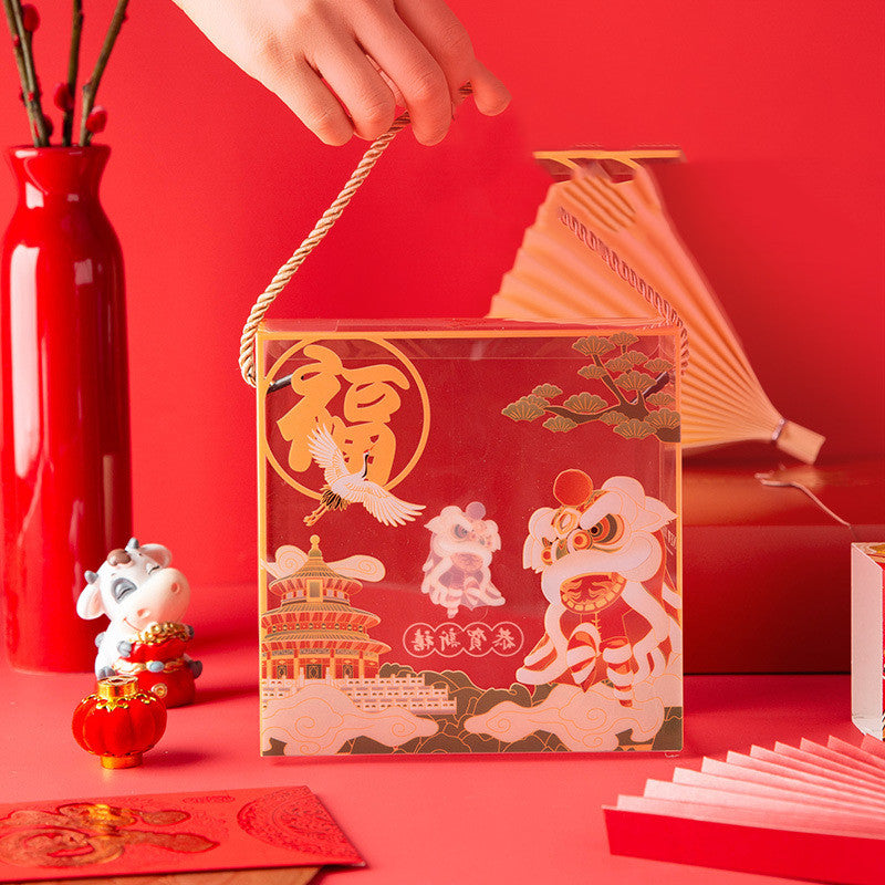 New Year Jinfu Lion Dance Transparent Portable Box