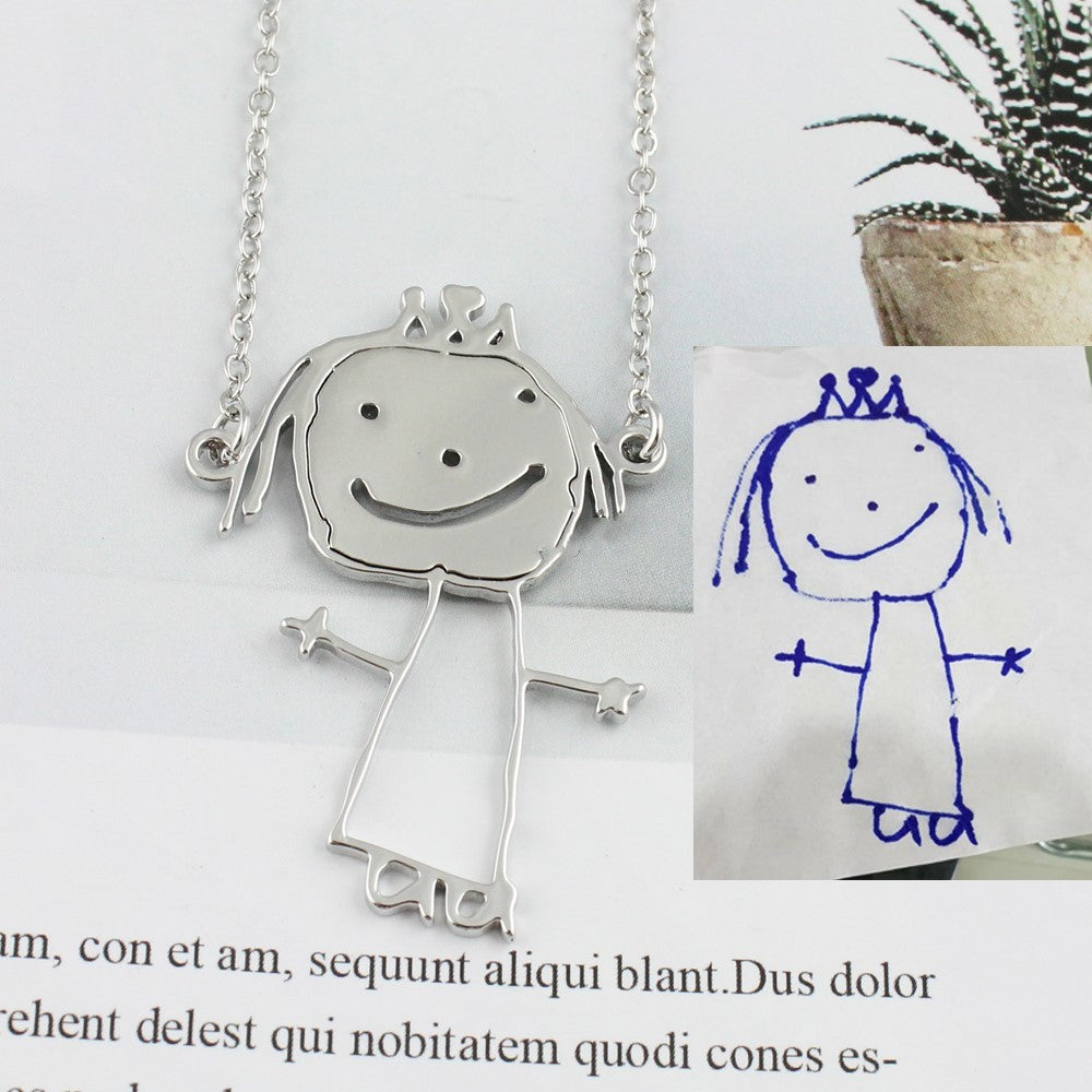 Custom Kids Drawing Painting Necklace Stainless Steel