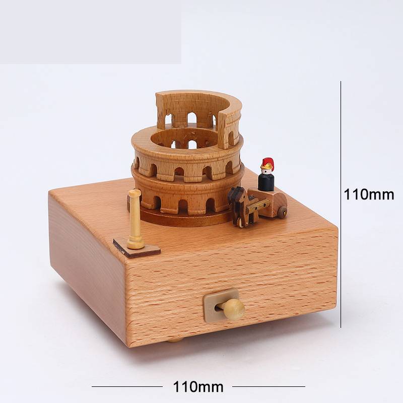 Wooden building model music box birthday gift