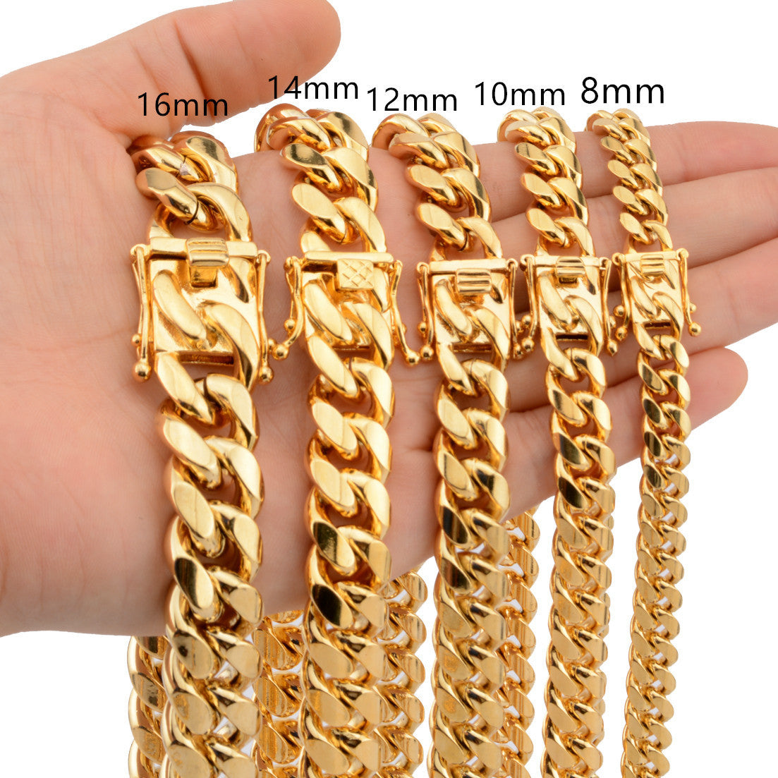 Hot Stainless Steel Link Gold Miami Cuban Border Chain