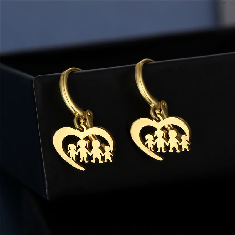 Female Christmas Gift Golden Love Family Series Stud Earrings