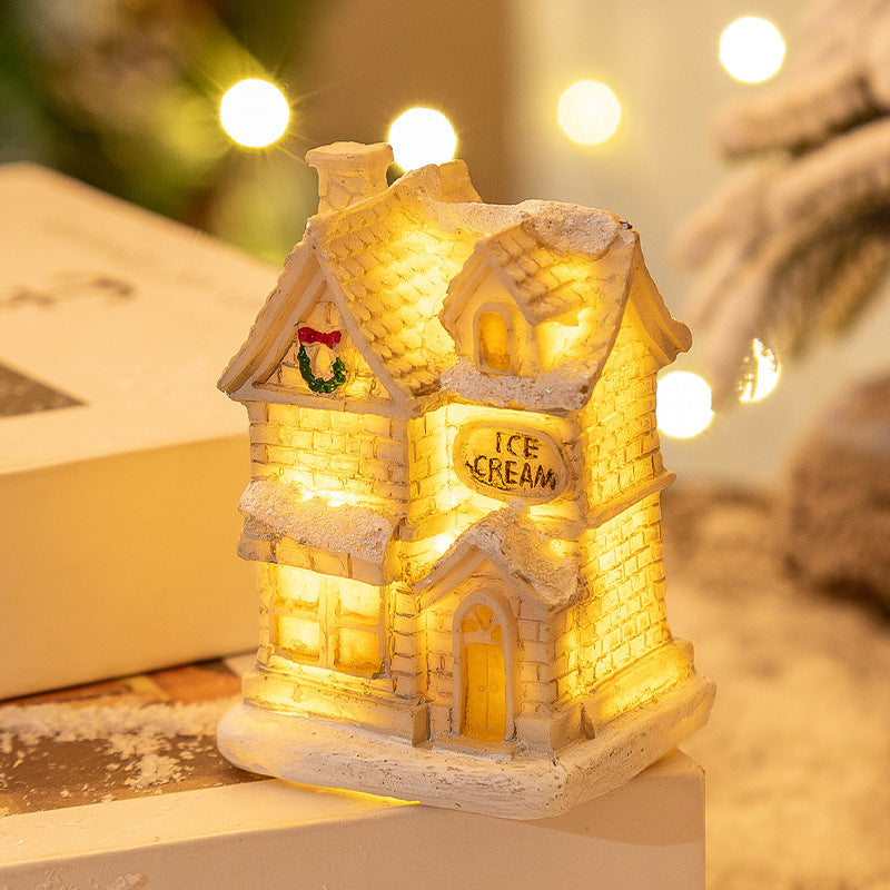 Christmas Decorations Resin Small House LED Luminous