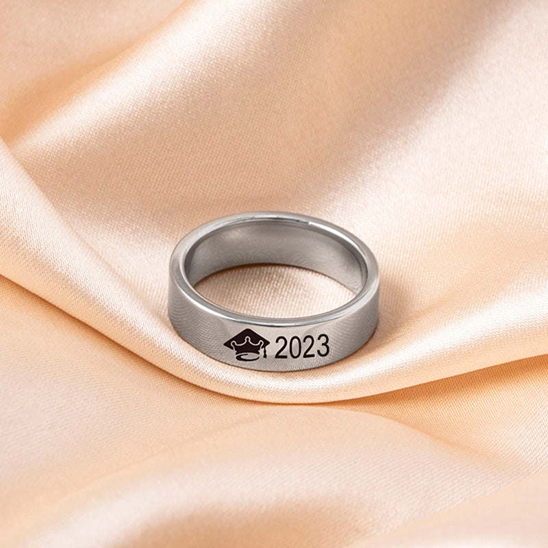 New Graduation Cap Stainless Steel Ring Silver Black For Men Women Graduation Gift