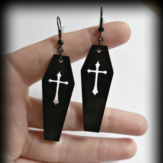 Black Nameplate Cross Drop Earrings Unique Gift