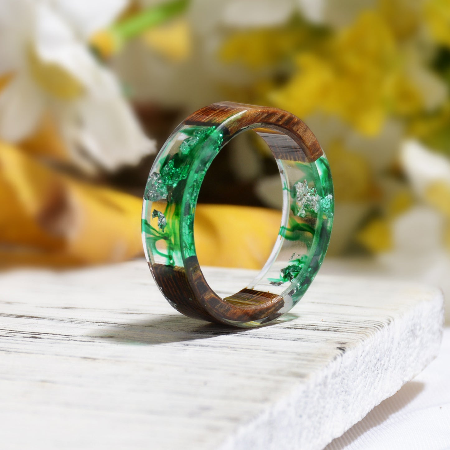 Handmade DIY romantic dry flower Real wood resin ring gifts for the lover