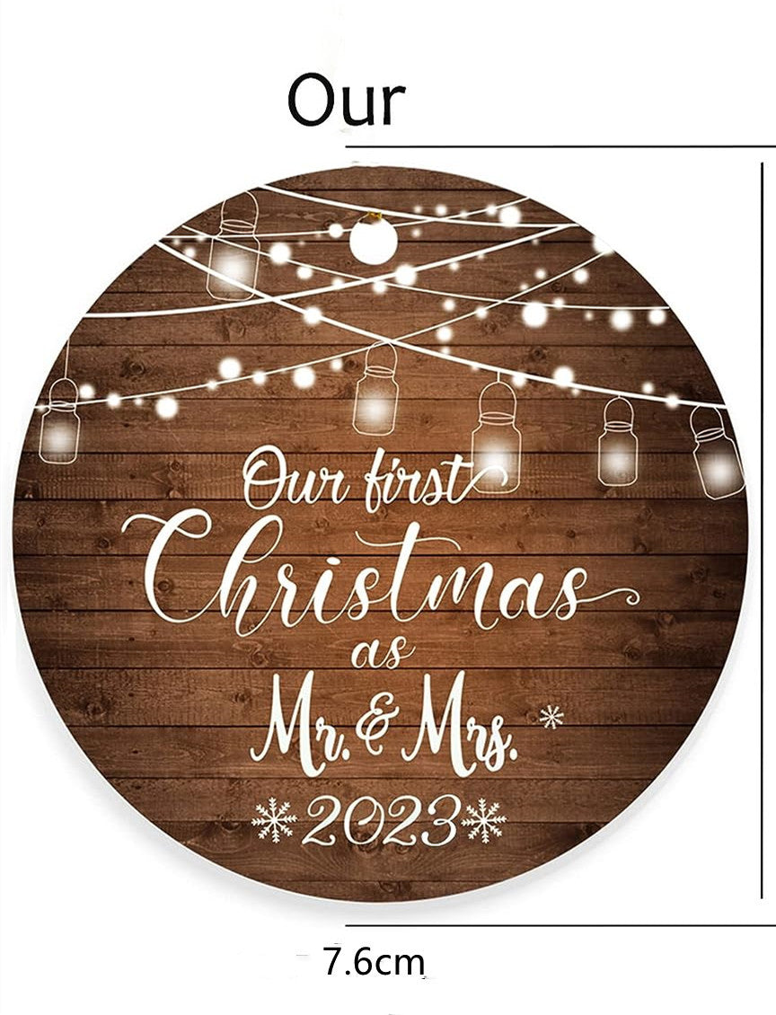 Christmas Round Wooden Plaque Hanging Decoration Cross-border