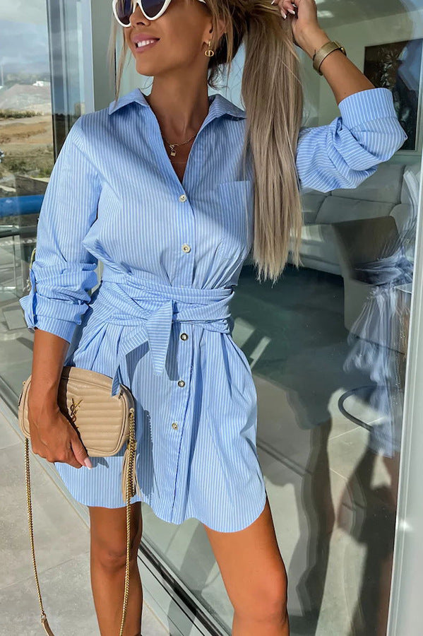 Multi-Color Rolled Sleeves Shirt Dress Women