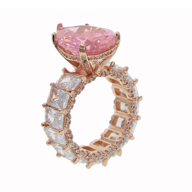 Luxury Fashion Iced Out Bling Water Drop Finger Rings For Women Gifts
