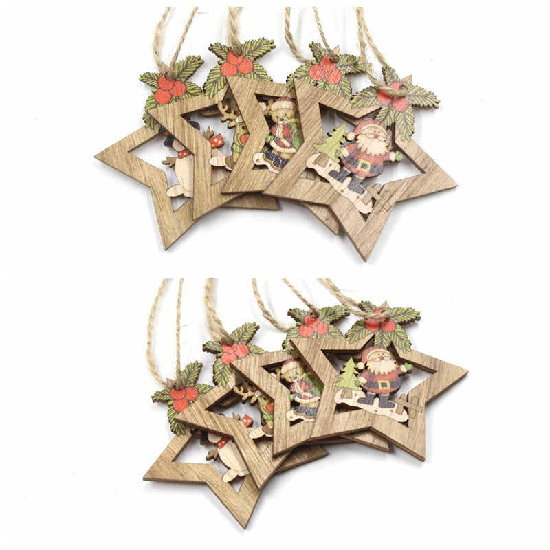 Christmas Pentagram Wooden Craft Gift Pendant