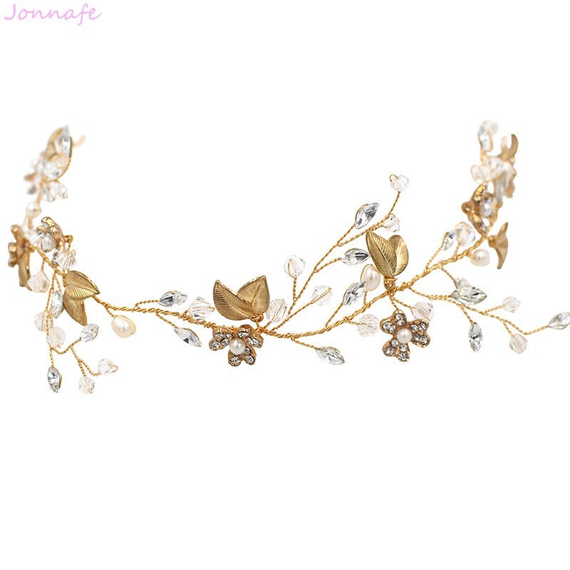 Sweet Crystal Branches Bridal Headgear Natural Wind Gold Leaf Bridal Headband