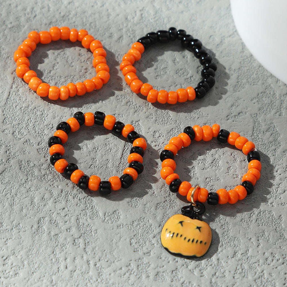 Holiday Jewelry Personalized Elastic Rice Bead Ring Set Pumpkin
