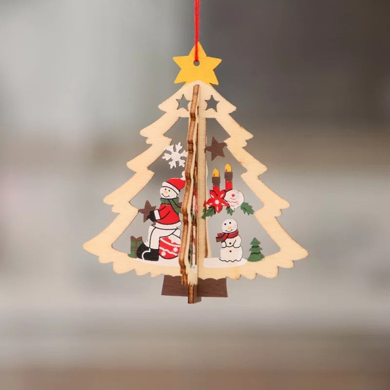 Christmas tree small pendant wooden five-pointed star bell pendant
