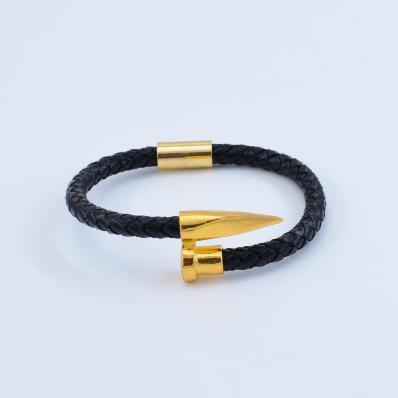 Leather Bracelet for Men Women Nail Design Stainless Steel