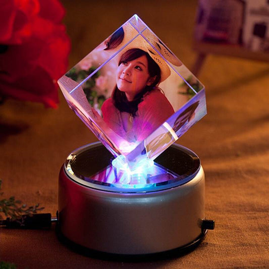 DIY creative birthday gift luminous music rotating crystal cube photo