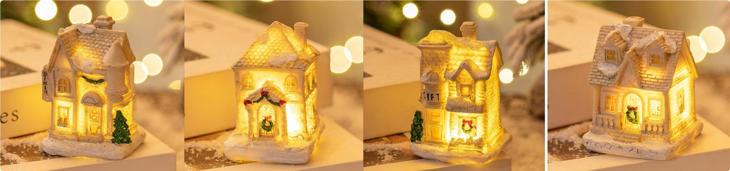 Christmas Decorations Resin Small House LED Luminous