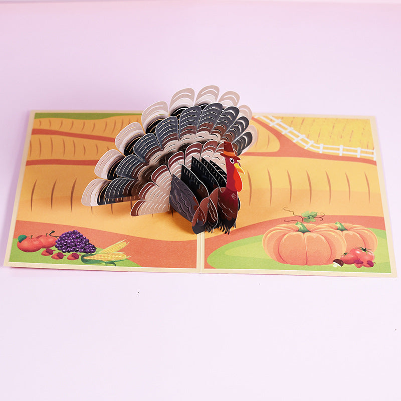 Three-dimensional Greeting Card Paper Sculpture Thanksgiving Turkey 3D