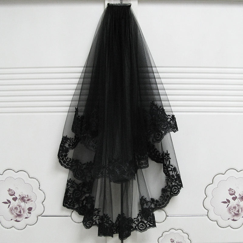 Halloween witch black lace veil