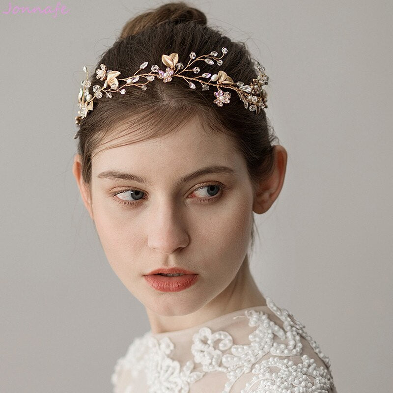 Sweet Crystal Branches Bridal Headgear Natural Wind Gold Leaf Bridal Headband