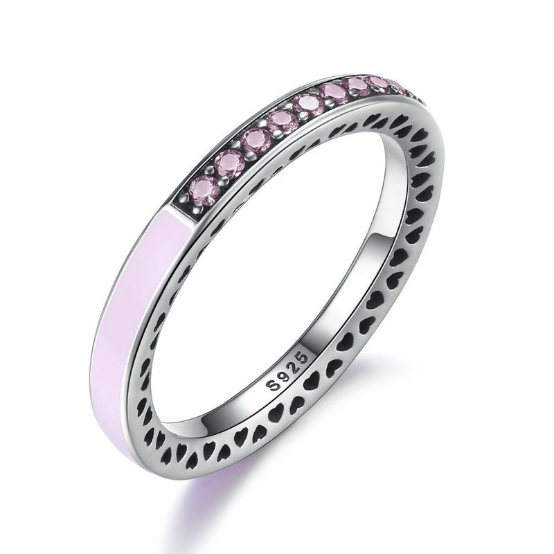 Radiant Hearts Enamel  Clear CZ Finger Ring Women Mother Gift